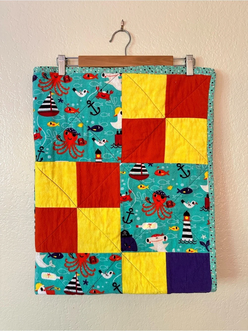 Handmade Ocean Seaside Nautical Octopus Patchwork Quilt Coastal